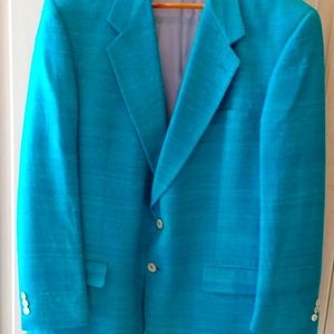 Turquoise silk men's blazer